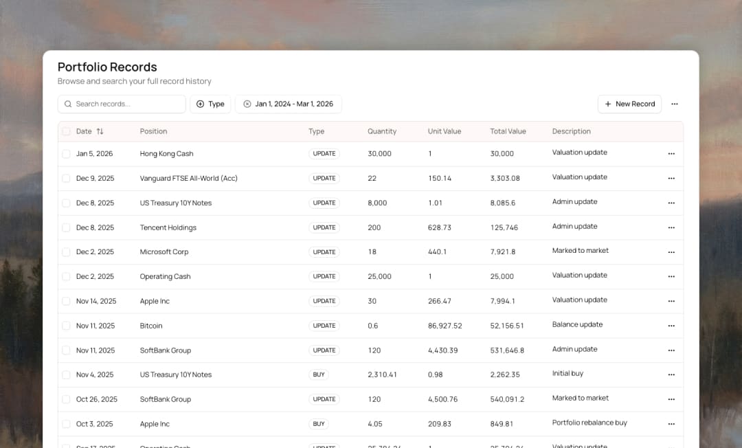 Portfolio Records with Filters